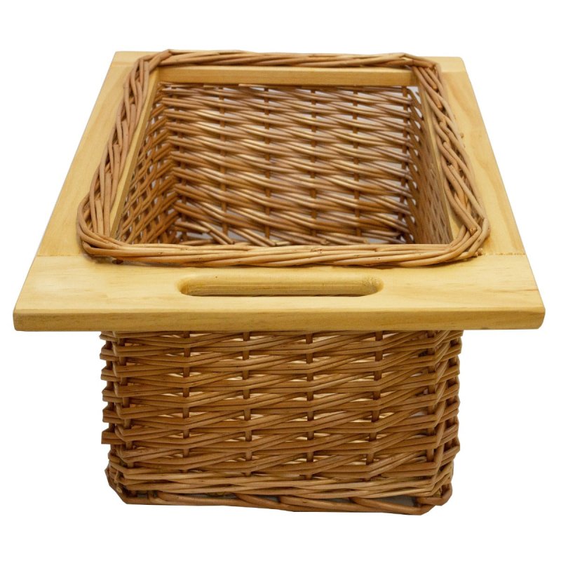 Pull out Wicker Basket Drawer 400mm Kitchen Storage Solution Larder Base Unit Cupboard with Handle Rustic Beech Wood Farmhouse Style 100% Handmade Rattan FREE Fixing Kit Included – Brown