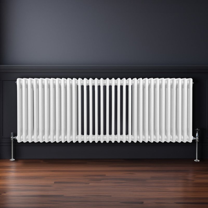 Traditional 3 Column Radiator 600mm x 1462mm Modern Central Heating Heater Gloss White Carbon Steel Horizontal Wall Mounted Kitchen Living Room Bathroom Cleaning Brush Fixing Kit & Brackets
