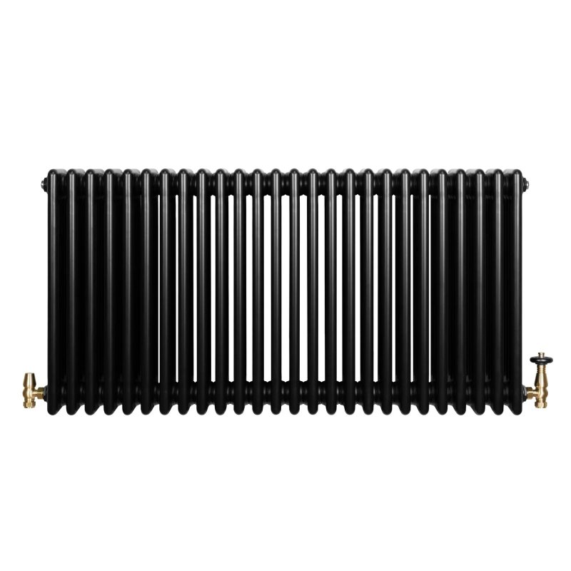 Traditional 4 Column Radiator & Valves - 600 x 1190mm - Black