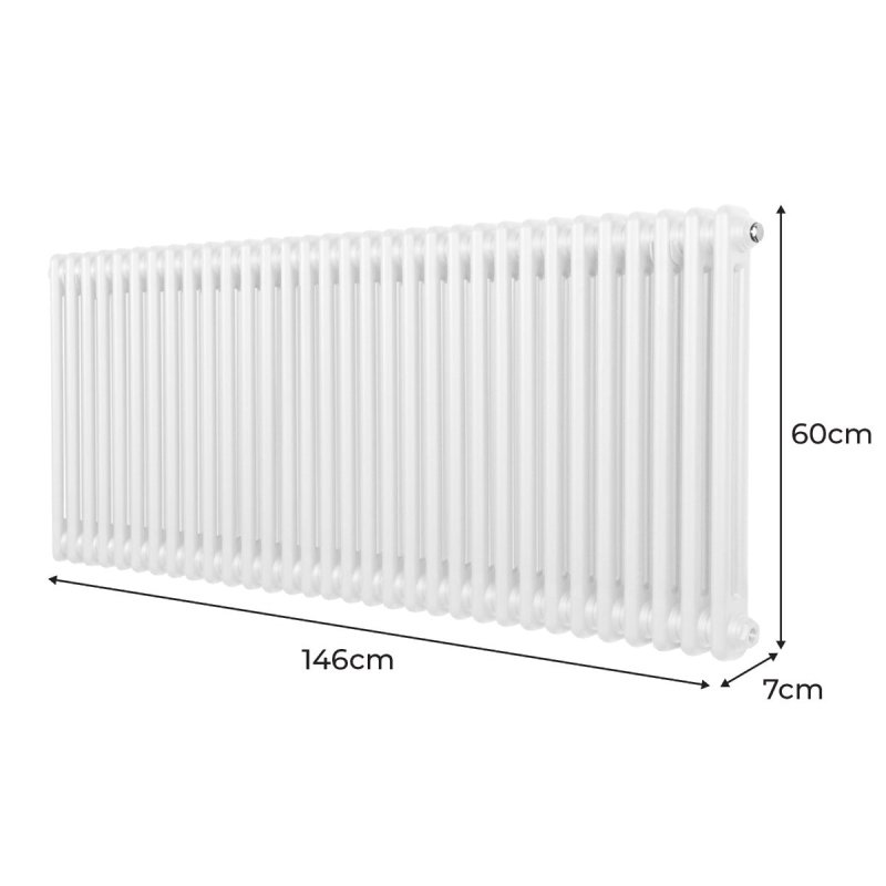 Traditional 2 Column Radiator 600mm x 1462mm Modern Central Heating Heater Gloss White Carbon Steel Horizontal Wall Mounted Kitchen Living Room Bathroom FREE Cleaning Brush Fixing Kit & Brackets