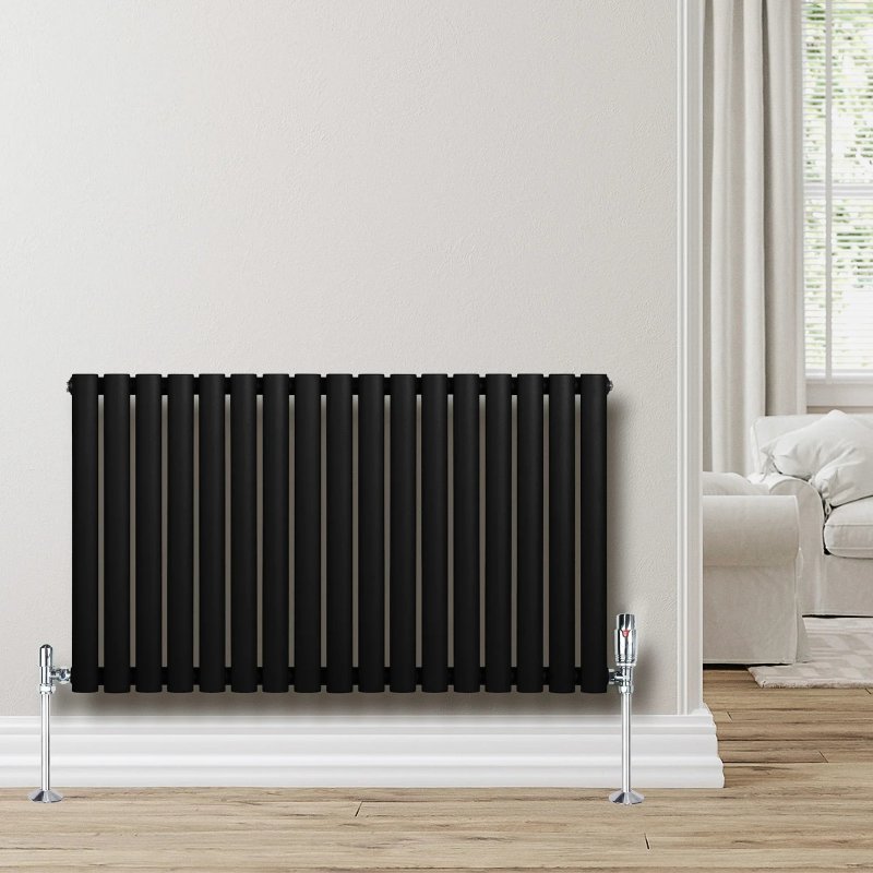 Oval Single Column Radiator & Valves - 600mm x 1020mm - Black
