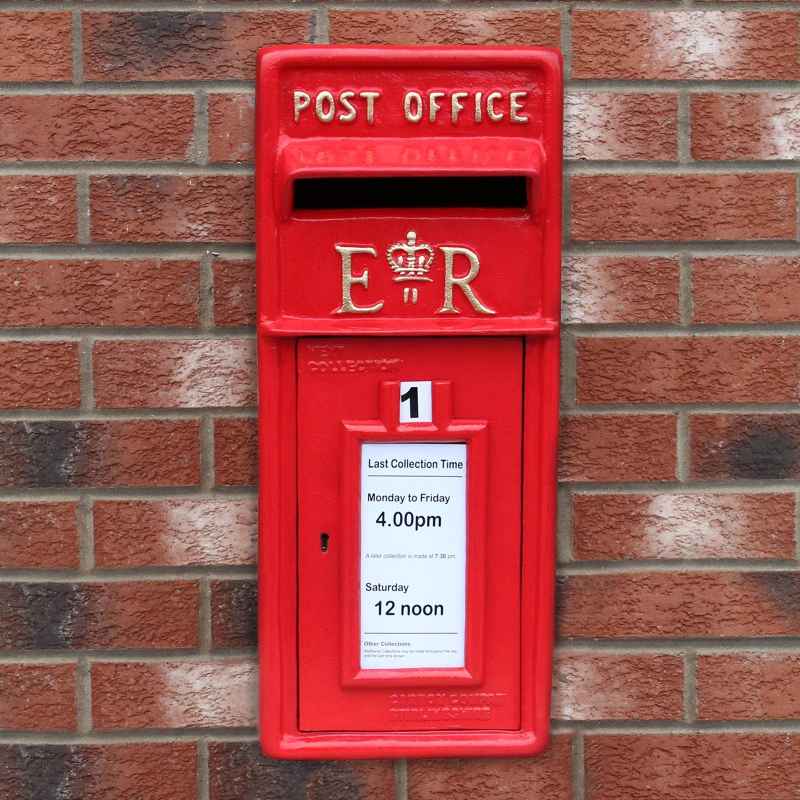 Royal Mail Post Box ER Cast Iron Wall Mounted Wedding Authentic Pillar Replica Lockable Post Office Letter Box Red