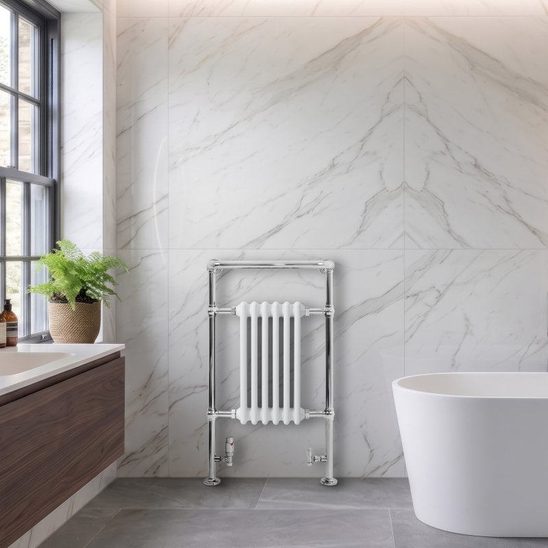 Traditional Heated Towel Rail Radiator - 950mm x 570mm - White