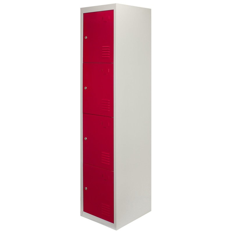 MonsterShop Metal Lockers 4 Door Storage, Flatpack Red & Grey Metal Lockable Unit, School Staff Gym Changing