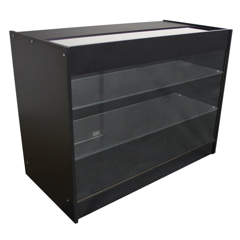 Retail Glass Shelf Product Display Shop Counter Showcase Lockable Cabinet Unit Black - K1200