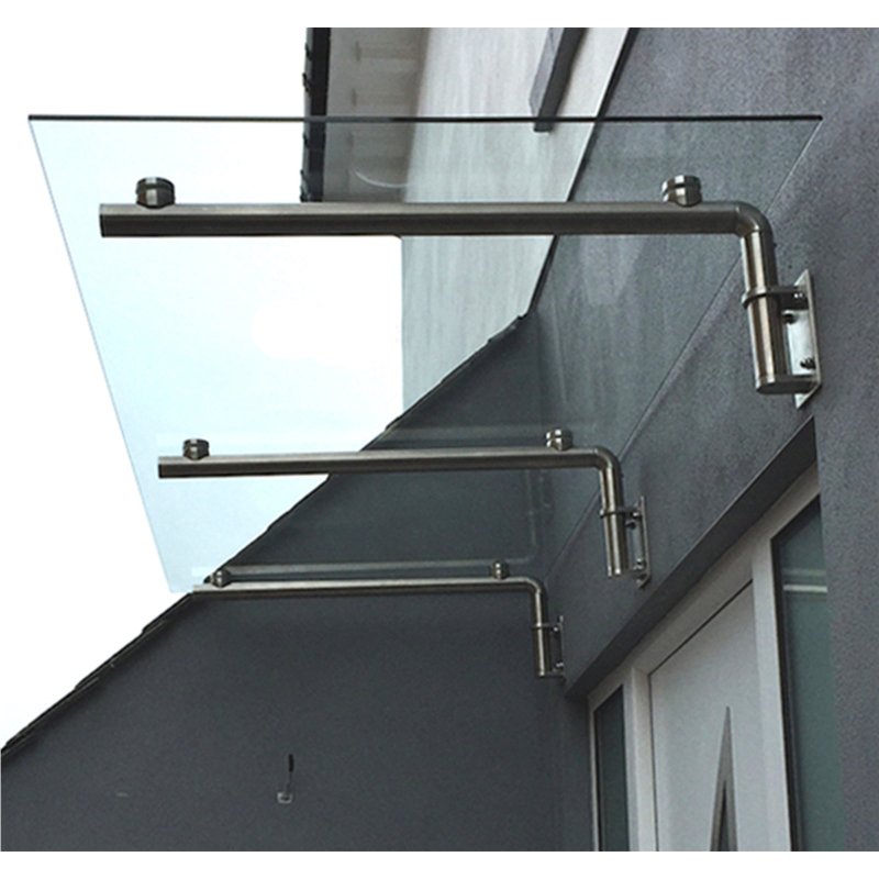 MonsterShop 1800 x 800mm Glass Canopy, 4 Stainless Steel Brackets, Front/Back Door Porch Shelter