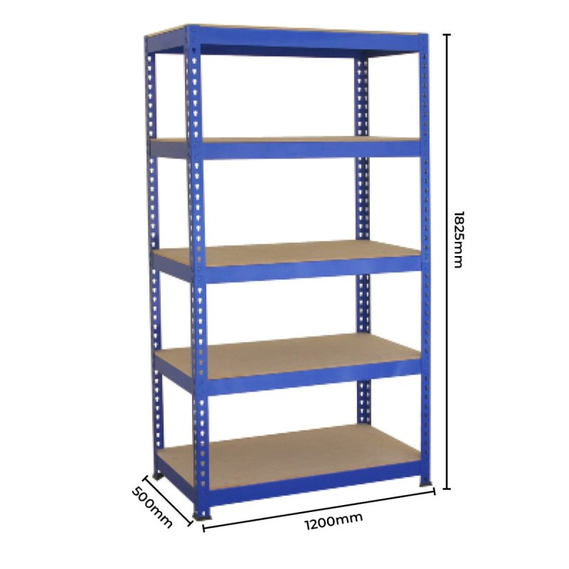10 x Blue Racking Bay Unit 5 Tier Heavy Duty Steel Metal 280kg capacity Per Shelf Garage Shelves Storage Warehouse Shed Workshop Boltless Shelving 120cm x 45cm x 180cm Free Rubber Mallet