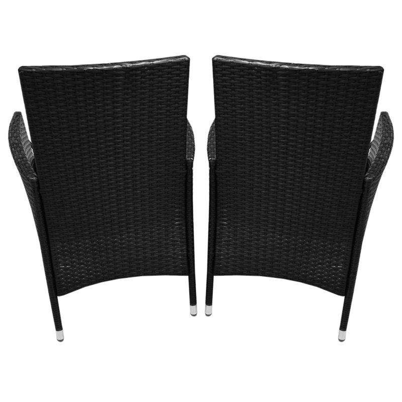 Black Rattan Bistro Set Garden Furniture 3 PCs Patio Weave Companion Outdoor Chairs Table Glass Top Set Conservatory Balcony 2 Seater Grey Cushions Washable Covers UV Protection | FREE Rain Cover