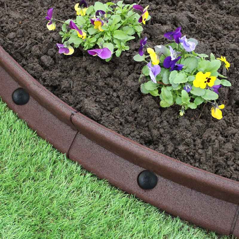 Flexible Lawn Edging Garden Border Grass Pathways Path Edge Vegetable Plot Flowerbed Raised Borders Rubber Artificial Grass Brown | Pack of 14 x 1.2m