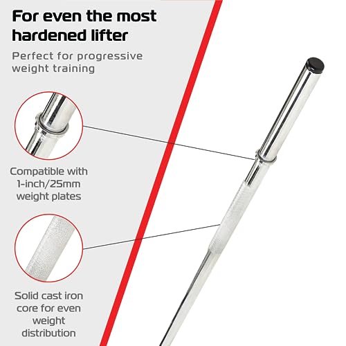 1.2m 1" Barbell and Cast Iron Weight Plate Sets, Bar + 5kg Pairs (10kg Set)