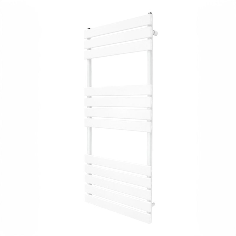 Vertical Towel Radiator Designer Flat Panel 1200mm x 500mm Bathroom Heated Rail Gloss White Central Heating Ladder Heater Wall Mounted Carbon Steel FREE Cleaning Brush Fixing Kit & Brackets