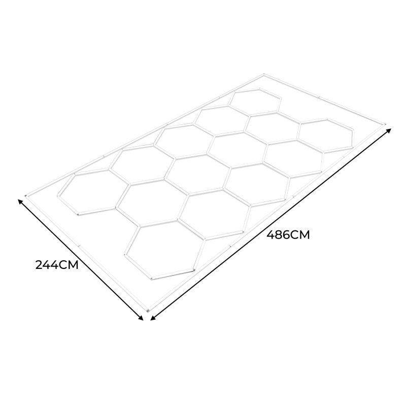 Vented Modular Interlocking Flooring Tiles 120 Grey & 120 Blue With Edges & Hexagon LED Lighting 28 White Lights & Border 6500K 3 Mount Options & Suspended Ceiling Kit Single Garage Floor Mat 6m x 6m