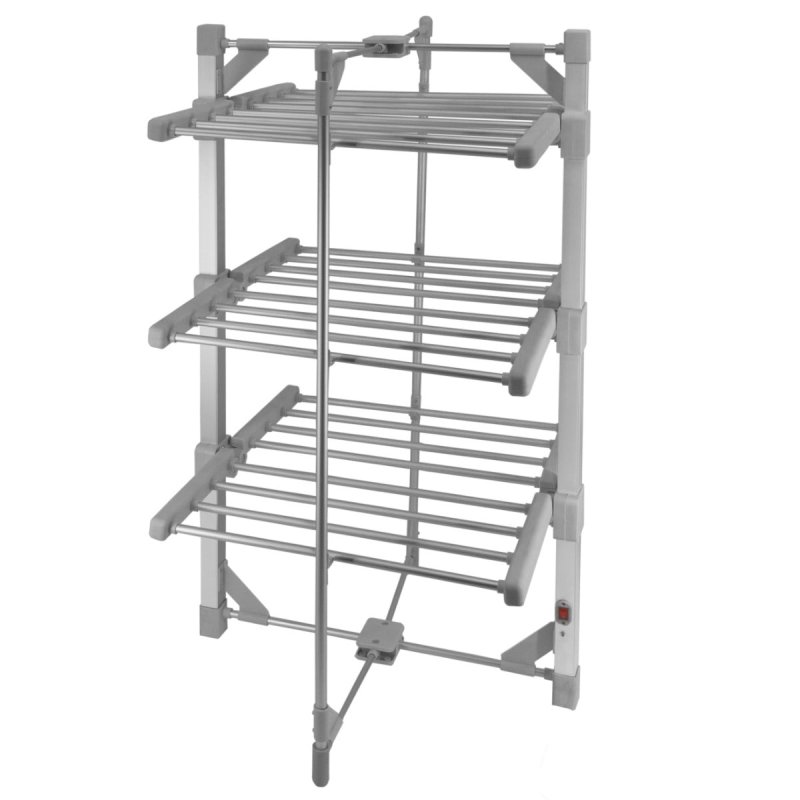 Electric Heated Clothes Airer 3 Tier 21m Dryer Rack 15kg Capacity 50-55c 220W Indoor Foldable Portable Horse 6 Shelves 24 Rails Energy Efficient Fast Dry Zip Up Dust Proof Cover & 6 Clip Peg Hanger