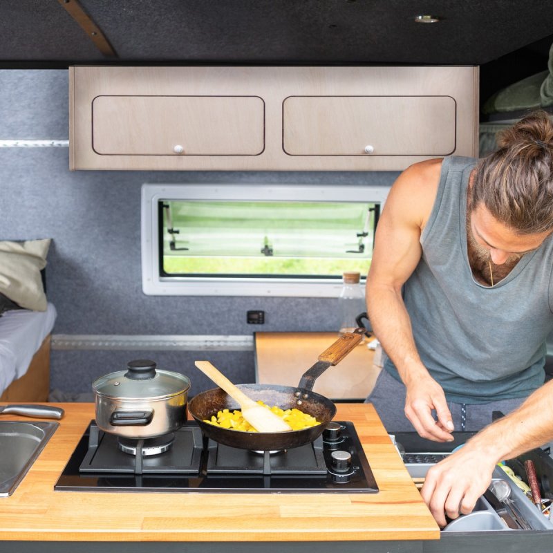 Campervan Overhead Cabinet 2 Door Top Locker Central Divider Camper Van Furniture Storage Lightweight Solid Birch Plywood Unpainted Soft Close Hinges Push Button Locks Pre Drilled Holes Fixing Kit