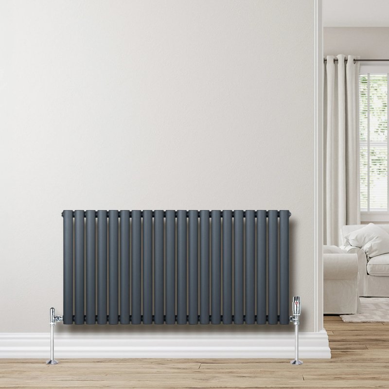Oval Single Column Radiator & Valves - 600mm x 1200mm - Anthracite Grey