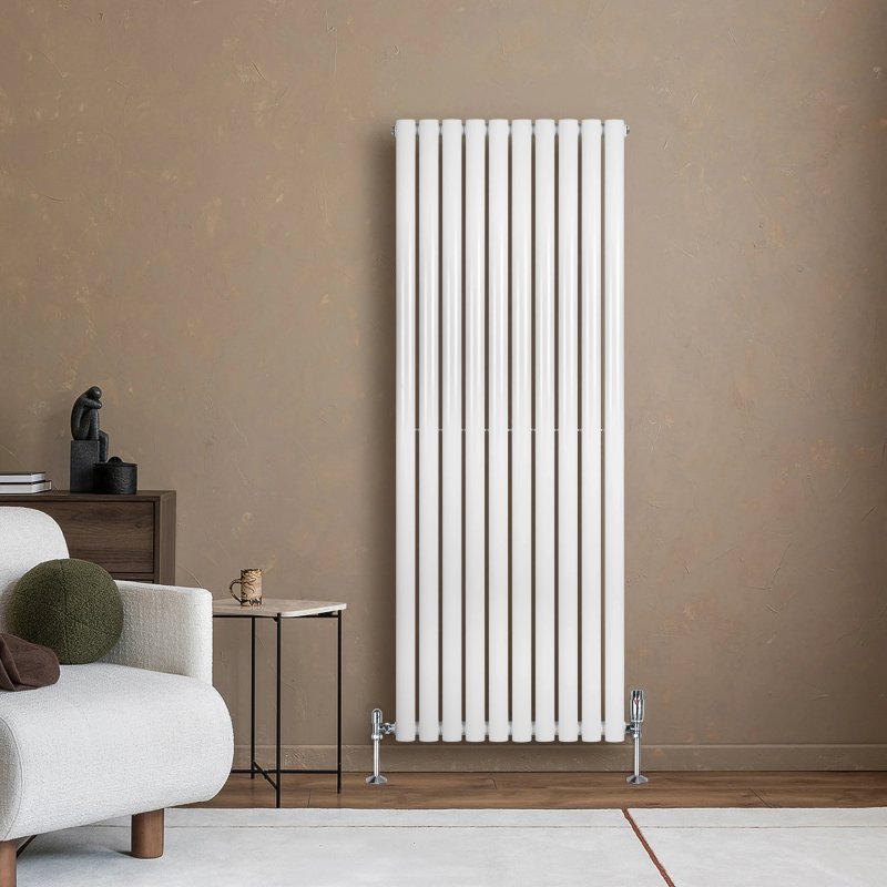 Oval Single Column Radiator & Valves - 1600mm x 600mm - White