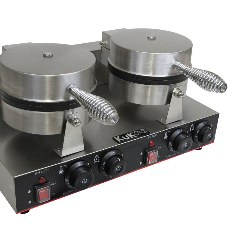 KuKoo Double Waffle Maker Commercial Catering Kitchen Stainless Steel Electric Non-Stick Plates