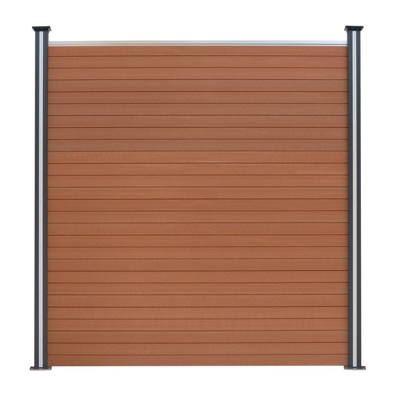 Composite Fence Panel, Angled Piece & LED Posts 6ft x 9ft - Brown