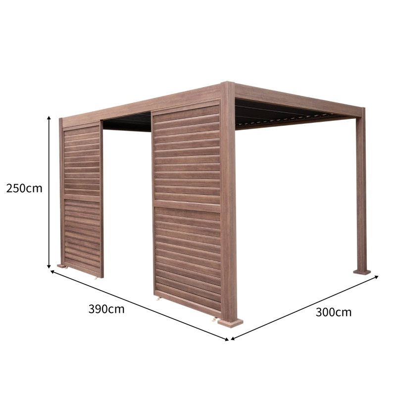 Wood Effect Aluminium Pergola 4m x 3m with 2 Louvre Panels