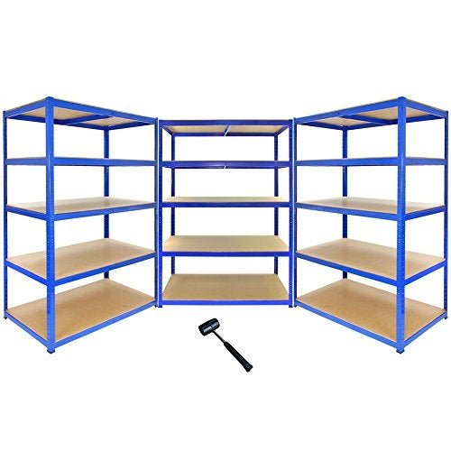 3 x Garage Shelving / Extra Large Shed Racking Unit 120cm Wide x 60cm Deep x 180cm High T-RAX + FREE Rubber Mallet