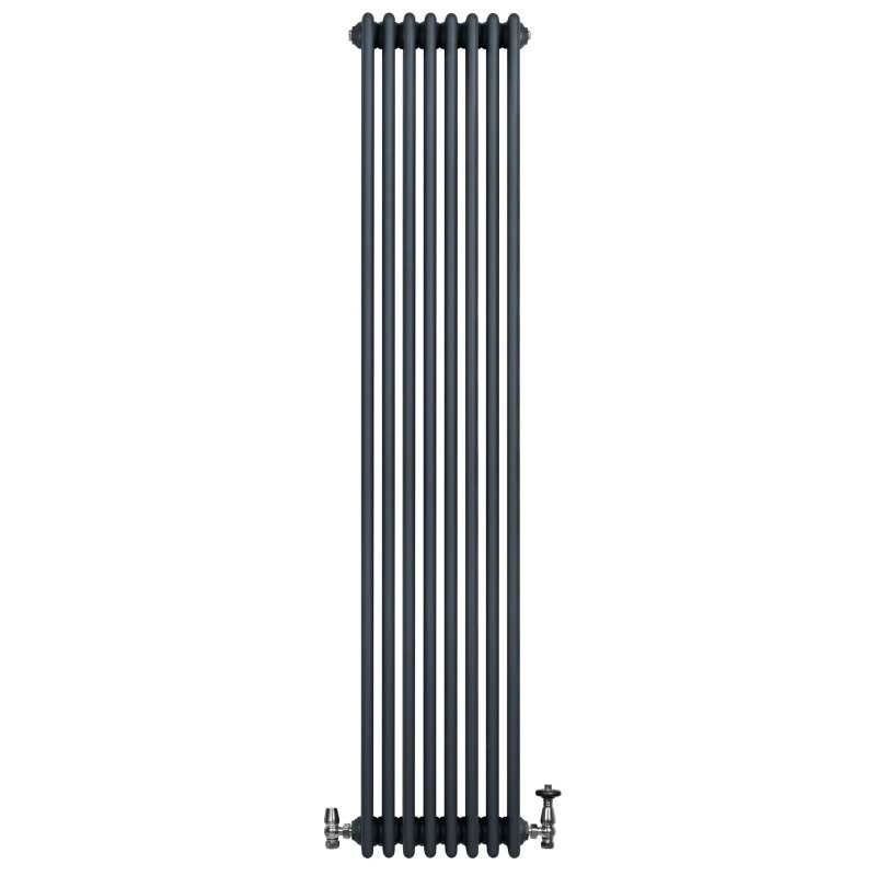 Traditional 4 Column Radiator & Valves - 1800 x 380mm - Anthracite Grey