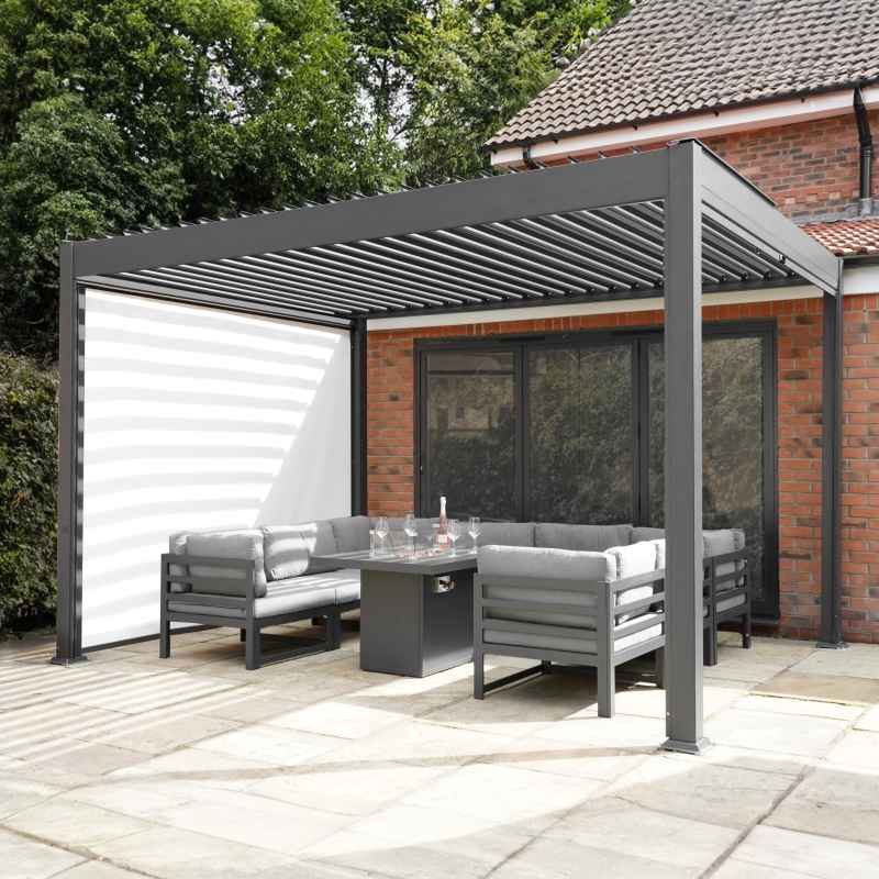 Anthracite Aluminium Pergola With White Blinds - 3m x 3m