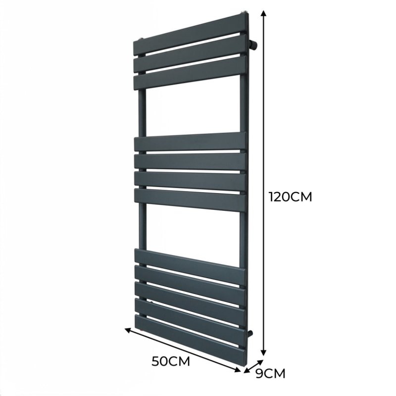 Vertical Towel Radiator Designer Flat Panel 1200mm x 500mm Bathroom Heated Rail Matt Anthracite Grey Central Heating Ladder Heater Wall Mounted Carbon Steel FREE Cleaning Brush Fixing Kit & Brackets