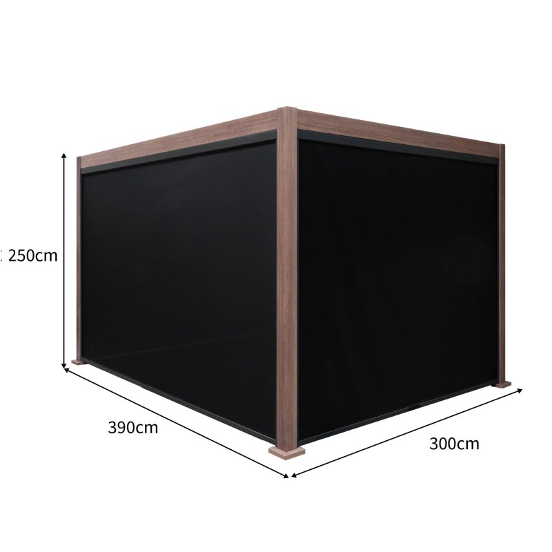 Wood Effect Aluminium Pergola With Blinds - 4m x 3m