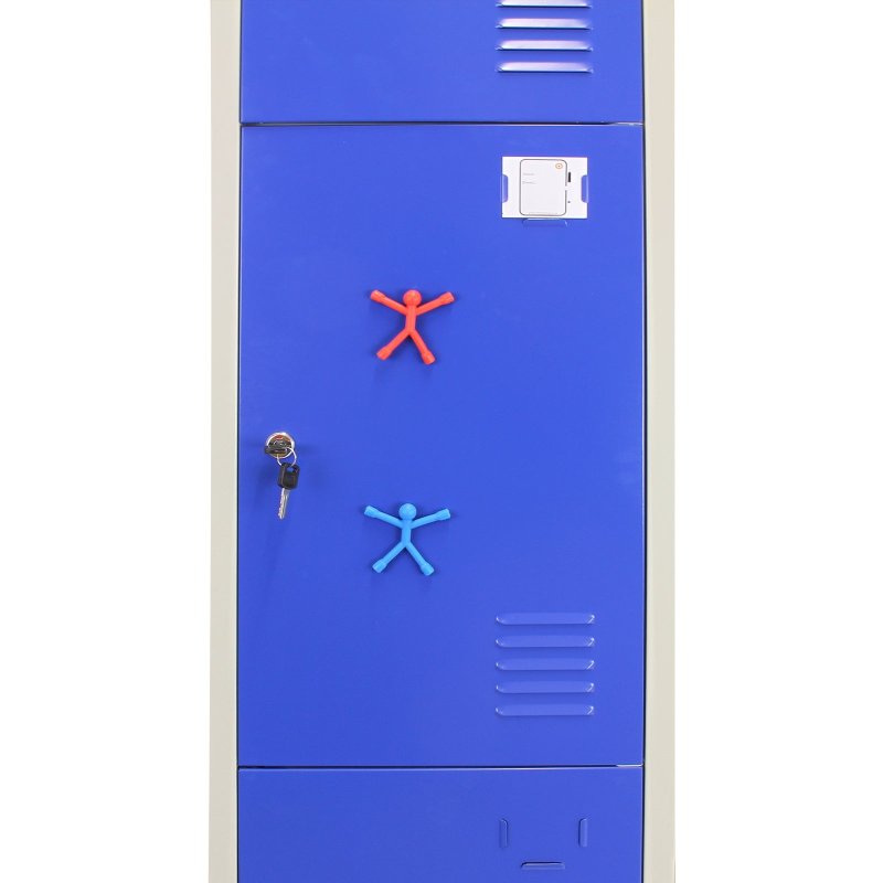 MonsterShop 3 Door Metal Storage Lockers, Blue & Grey Steel Lockable Unit, Gym Changing School Staff