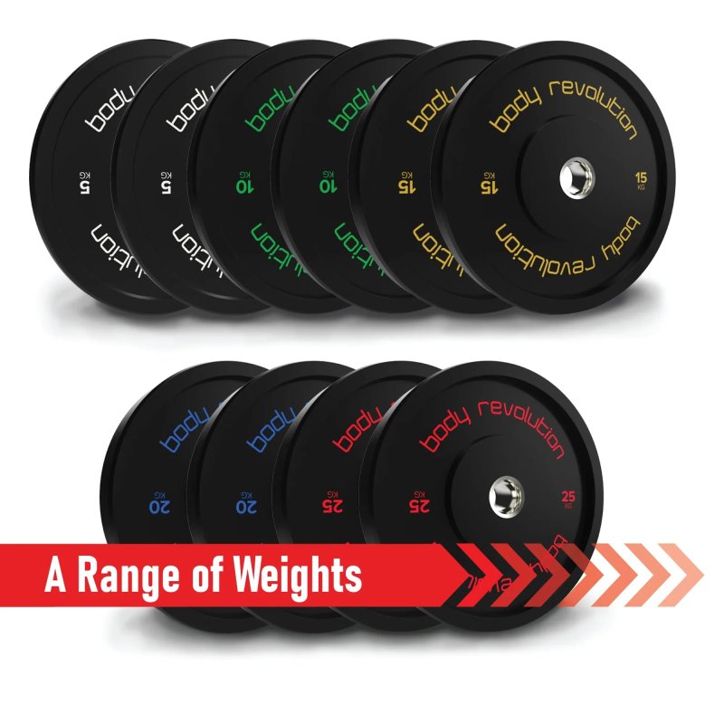 Body Revolution Olympic Bumper Plates Black 100kg SET 2x5kg 2x10kg 2x15kg 2x20kg