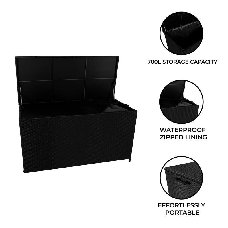 Rattan Cushion Storage Box 700L - Black