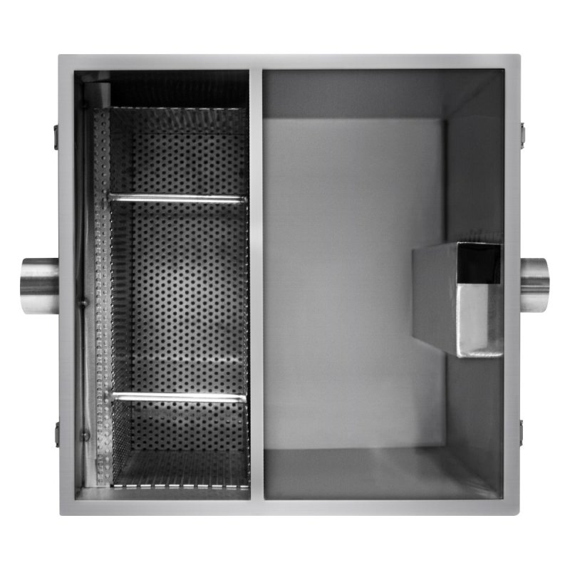 Commercial Grease Trap 60L Under Sink Interceptor 9KG Stainless Steel Waste Fat Oil Water Separator Filter Restaurant Kitchen Takeaway Hotel Cafe 50mm Inlet Outlet Compact 39cm H x 39cm W x 39cm D