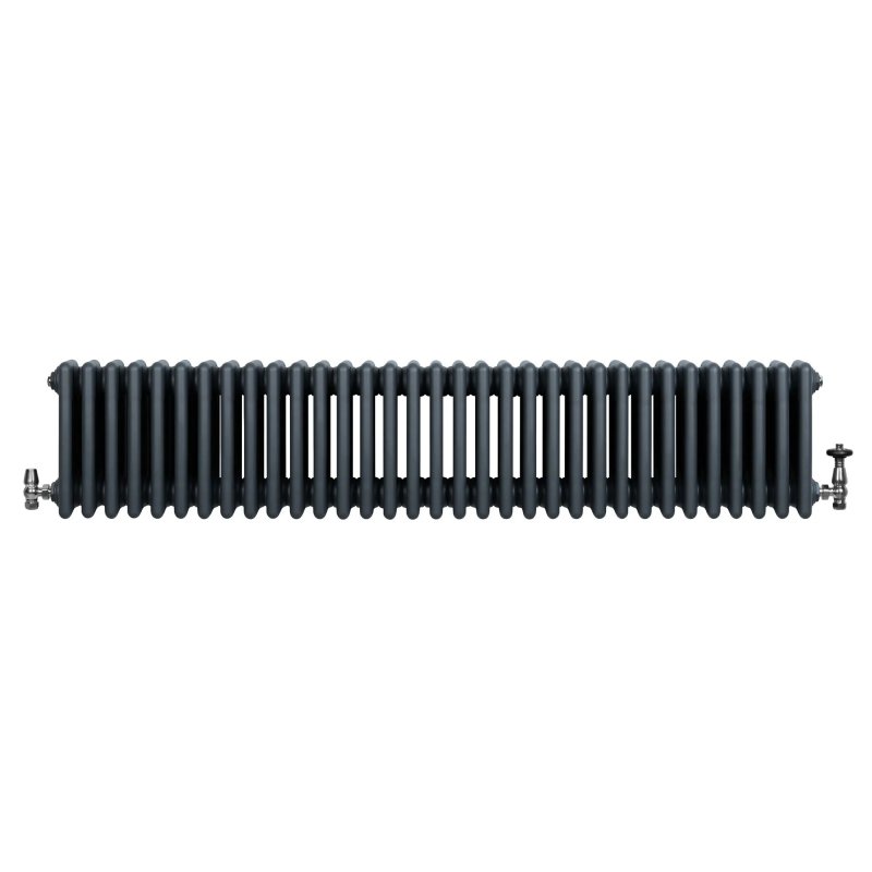 Traditional 4 Column Radiator & Valves - 300 x 1505mm - Anthracite Grey