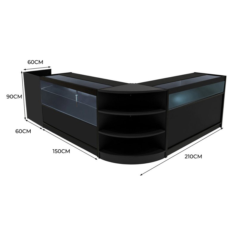 Europa LED Shop Counter Set B1500, C1500, TB60 & LM60 - Black