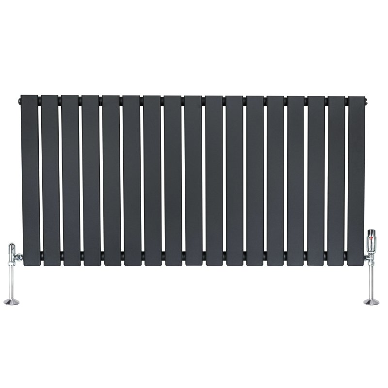 Flat Single Column Radiator & Valves - 600mm x 1190mm - Anthracite Grey