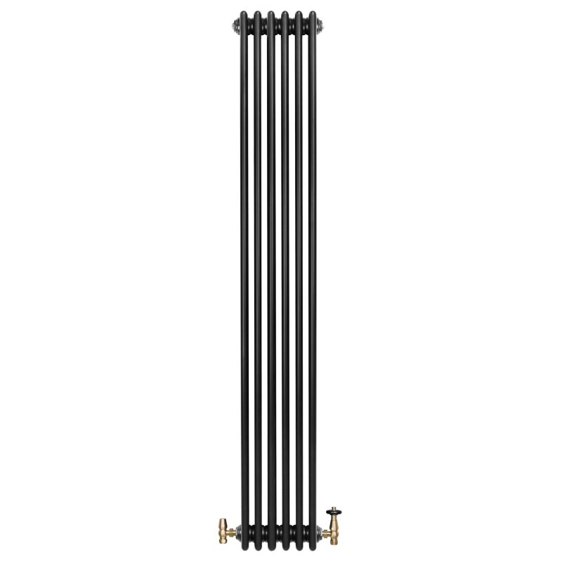Traditional 4 Column Radiator & Valves - 1800 x 290mm - Black