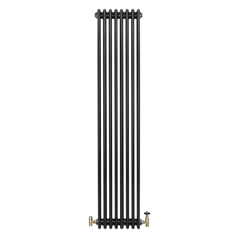 Traditional 4 Column Radiator & Valves - 1800 x 380mm - Black