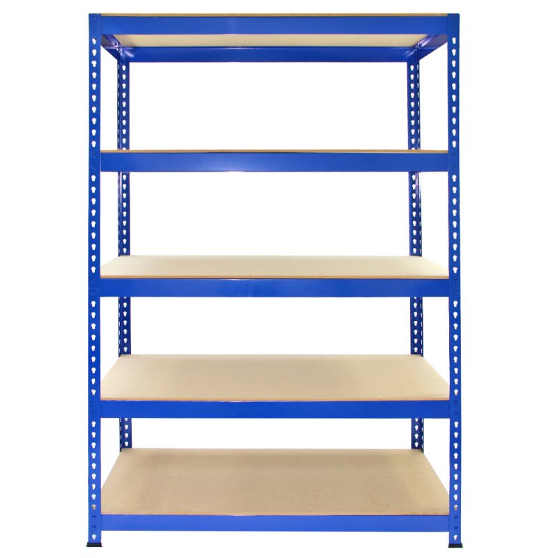 Q-Rax 120 cm Garage Shelving Storage Unit / Racking 5 Tier Bay / Boltless Warehouse Shelves, Blue