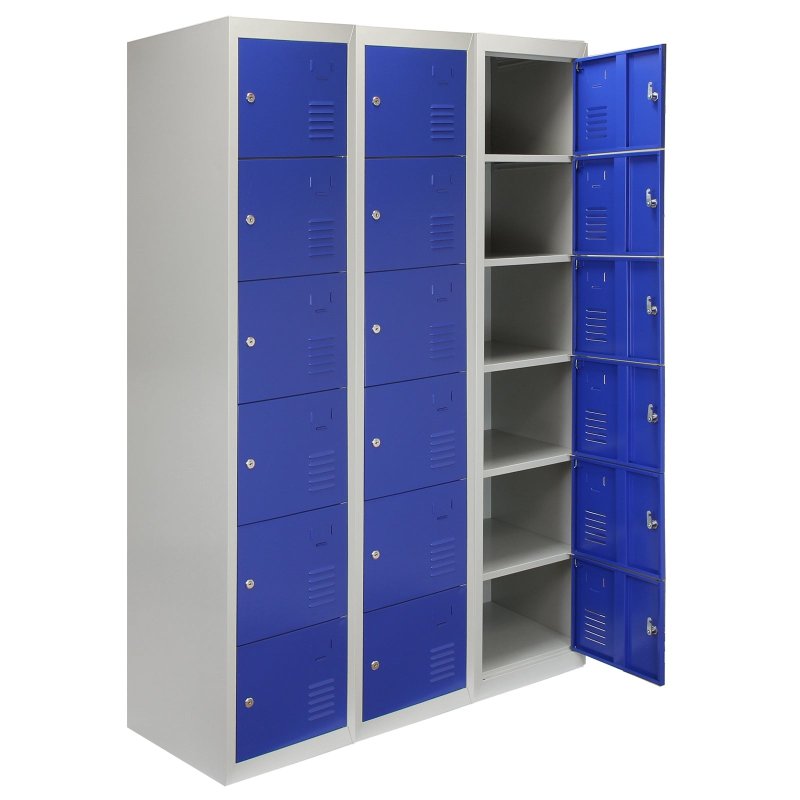 MonsterShop Metal Lockers 6 Doors Storage, Blue & Grey Metal Lockable Unit Staff School Gym Changing