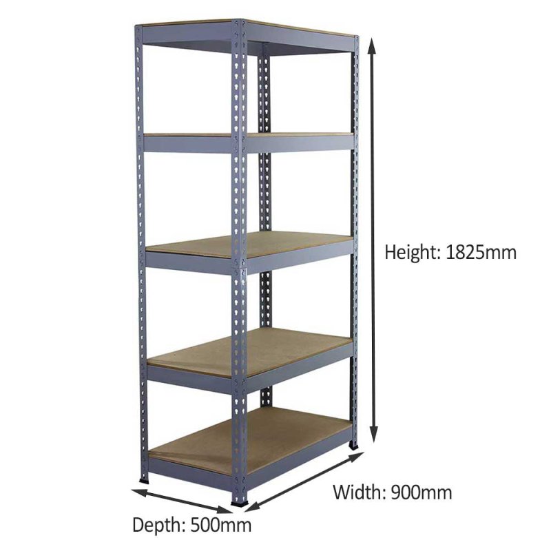 Garage Shelving Storage 5 Tier Heavy Duty Racking 200kg/shelf, Q-Rax Grey 90cm x 182.5cm x 50cm