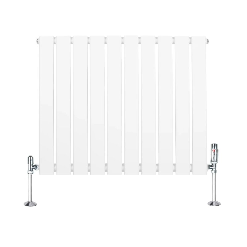 Flat Single Column Radiator & Valves - 600mm x 700mm - White