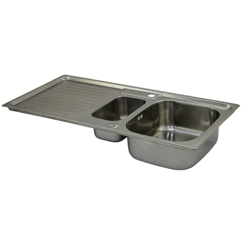 KuKoo Stainless Steel Kitchen Sink Basin, Reversible 1.5 Bowl, 105cm x 18cm x 50cm
