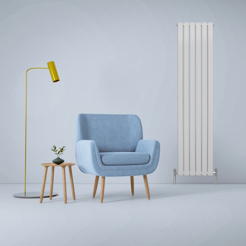 Designer Radiators 180 x 42cm Flat Panel Modern Central Heating Gloss White Vertical Column Double Panel Wall Mounted Slimline Kitchen Living Room Bathroom Commercial Cleaning Brush & Fixing Kit