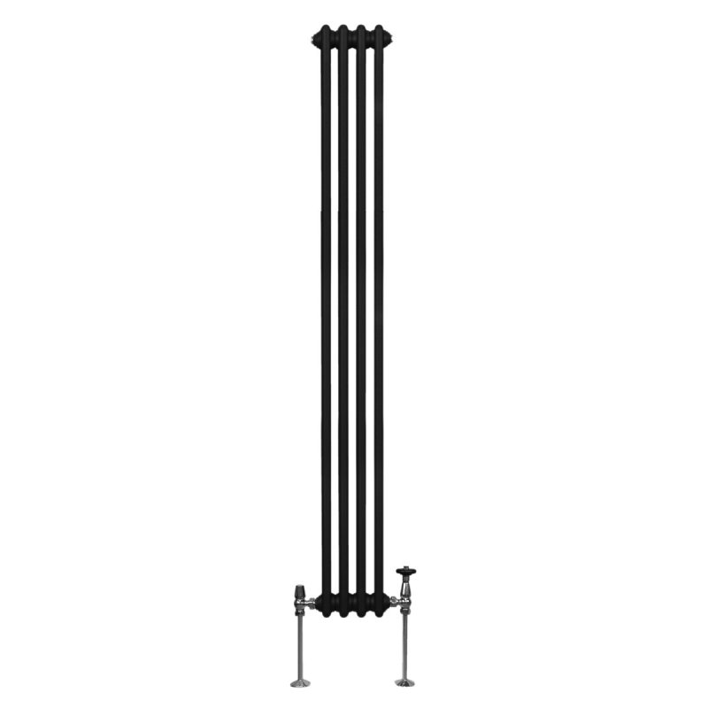 Traditional 3 Column Radiator 1800mm x 202mm Modern Central Heating Heater Matt Black Carbon Steel Vertical Wall Mounted Kitchen Living Room Bathroom Cleaning Brush Fixing Kit & Brackets