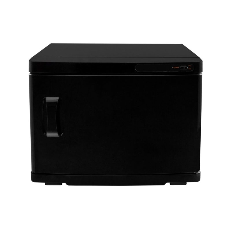 Hot Towel Warmer Black 23L Cabinet Heater UV Steriliser Disinfection Facial Salon Beauty Spa Gym Bathroom Home Equipment Stainless Steel Electric 2 Removable Shelves Drip Tray 200W 2 x FREE Tongs