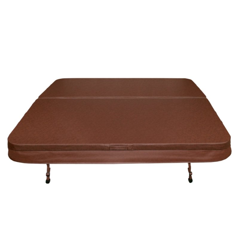 Hot Tub Cover Spa Lid 220cm x 220cm Square Brown Hard Top Weatherproof PVC Leather Foam 25KG/m3 Density Galvanized C-Channel UV Mildew Flame Resistant