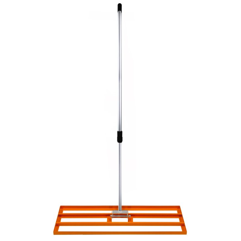 Lawn Leveller 100cm x 32cm Levelling Rake Lute Heavy Duty Lightweight Galvanised Steel Aluminium Orange 1.2 - 1.9m Extendable Handle Easy Grip Landscaping Garden Tool Grass Soil Artificial Turf Gravel