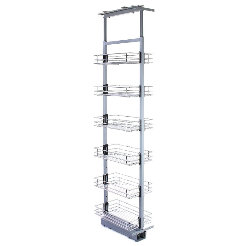 KuKoo Pull Out Kitchen Larders, 46cm D, 190-220cm H, Soft Close Slide Out, Storage Cabinet Wire Baskets