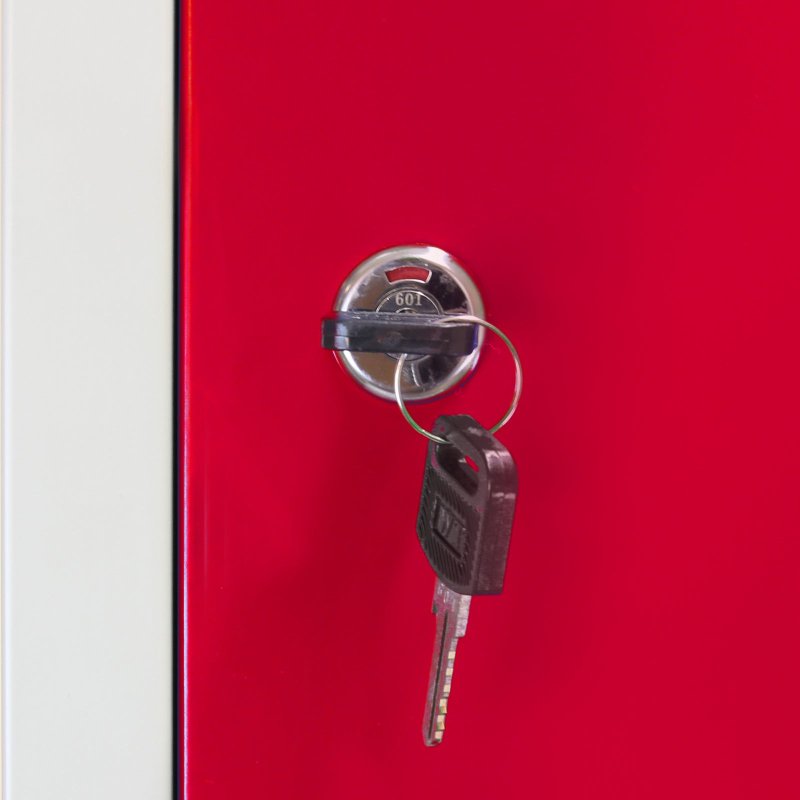 MonsterShop 3 Door Wide Steel Storage Lockers, Red & Grey Metal Lockable Unit, School Staff Gym Changing