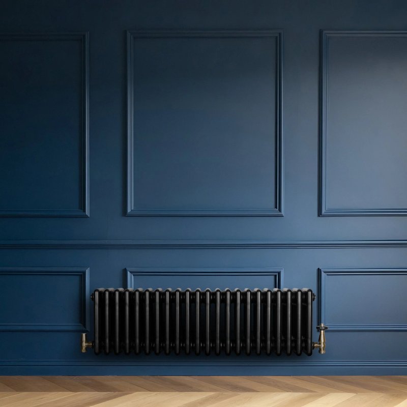 Traditional 4 Column Radiator & Valves - 300 x 1010mm - Black